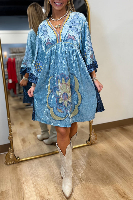 Velvet Floral Embroidered Swing Dress