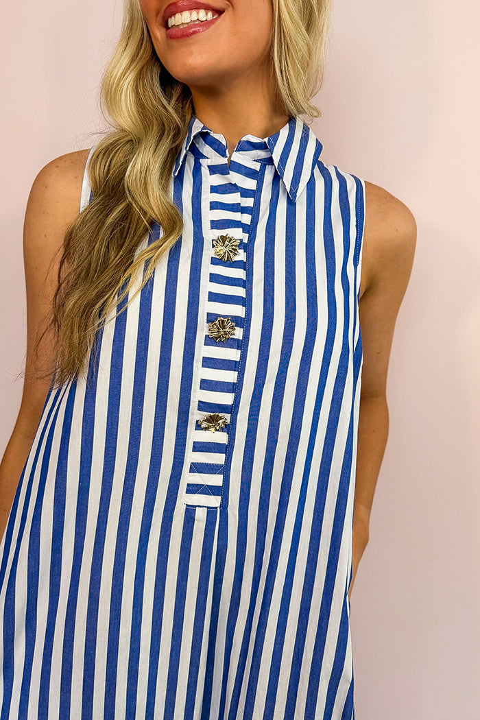 Sleeveless Stripe Pocket Midi Dress