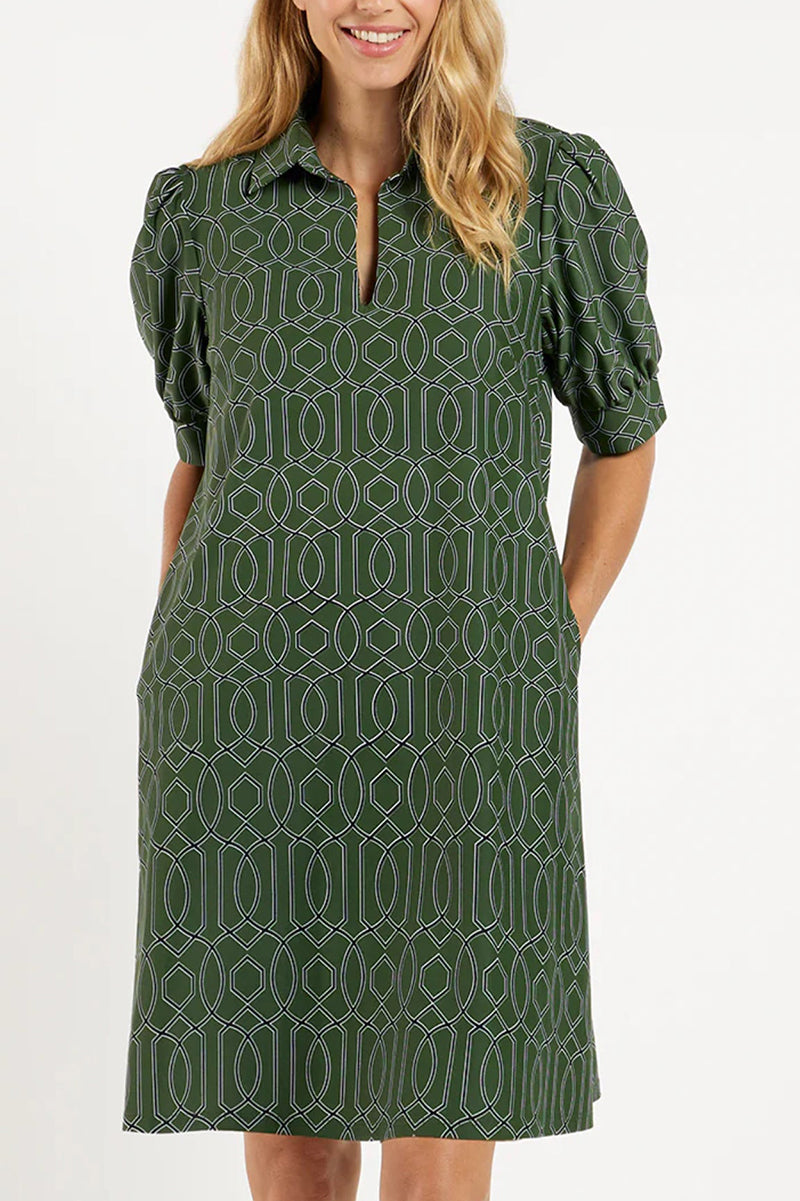 Casual Puff Sleeve Pocket Dress