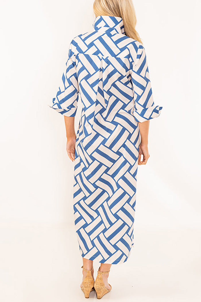 Basket Weave Print Patch Pocket Long Dress
