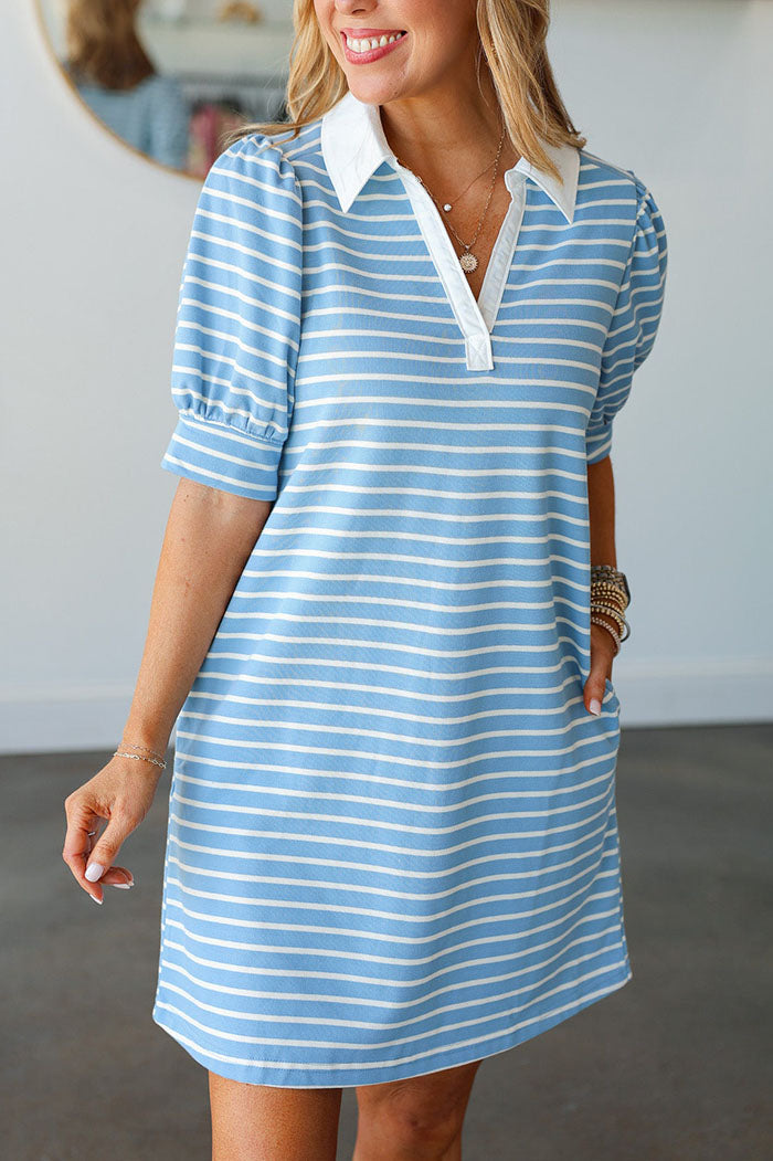 Stripe Contrast Trim Pockets Dress
