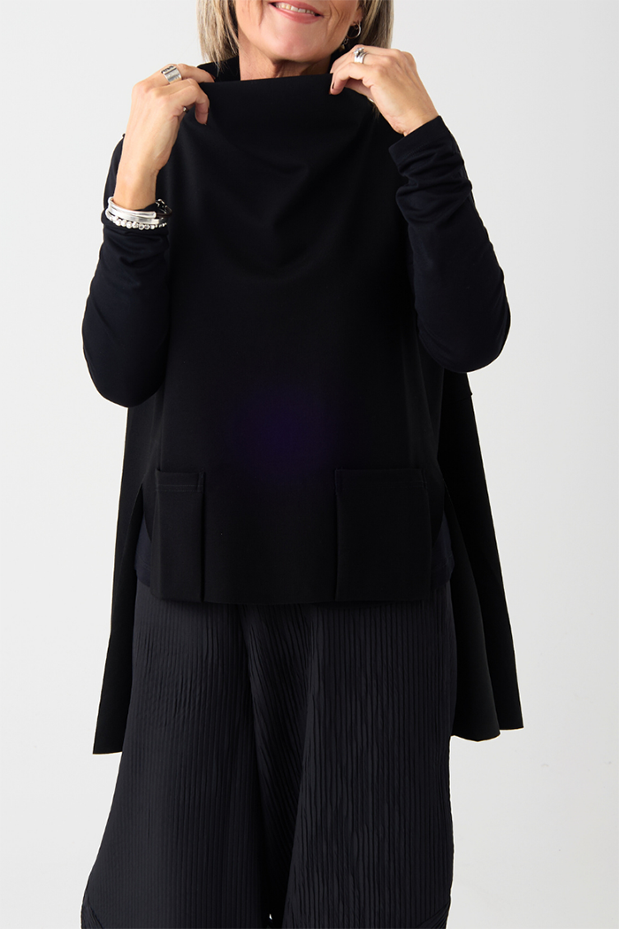 Casual Black Funnel Neck Slipover