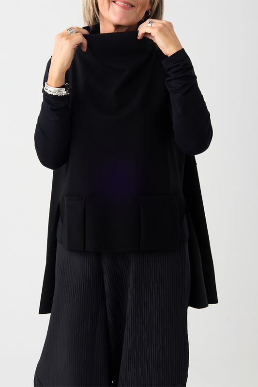 Casual Black Funnel Neck Slipover