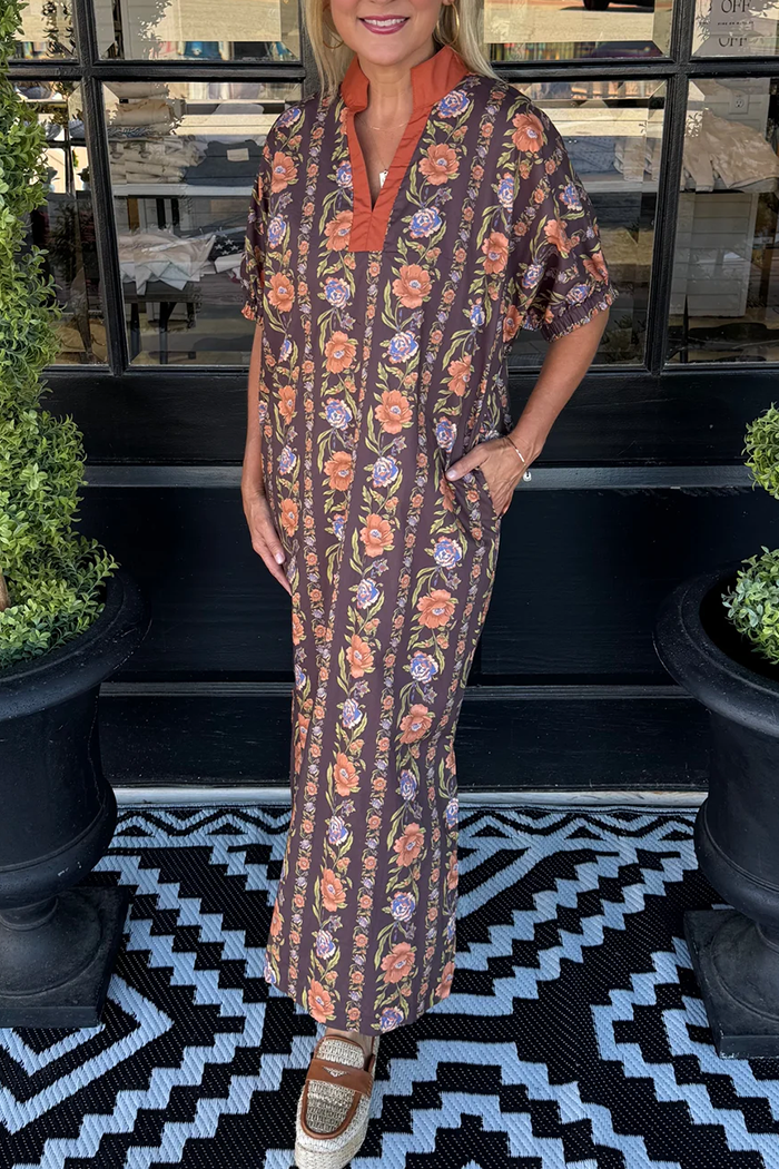 Floral Print Short Sleeve Pocket Maxi Dress
