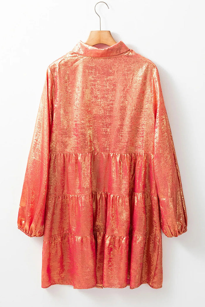 Metallic Sheen Long Sleeve Dress