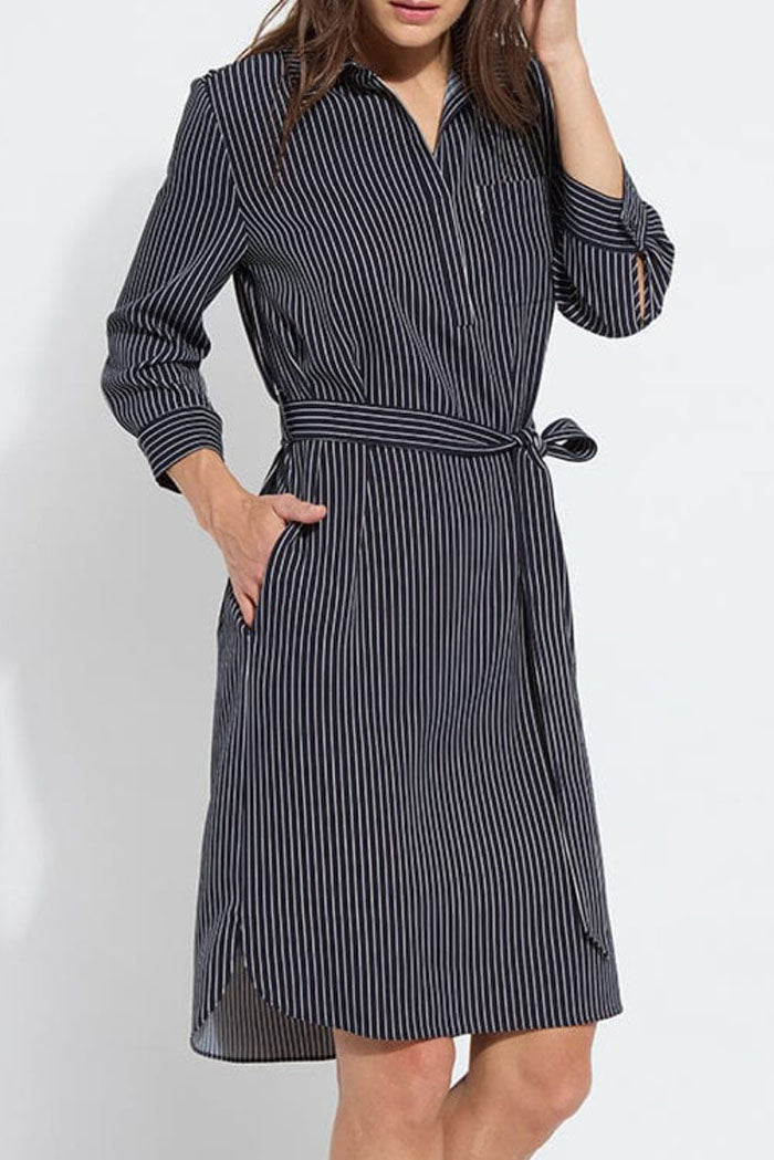 Striped Pocket 3/4 Sleeve Dress