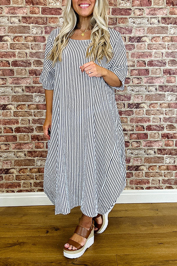 Casual Pocket Stripes Dress