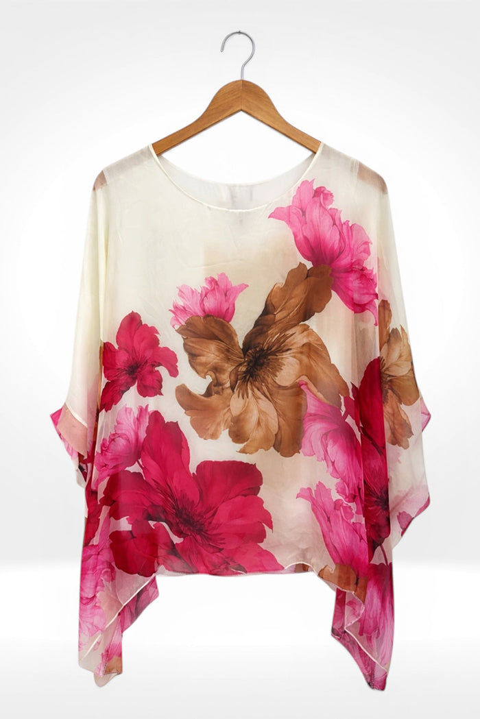 Watercolor Floral Draped Flowy Batwing Top