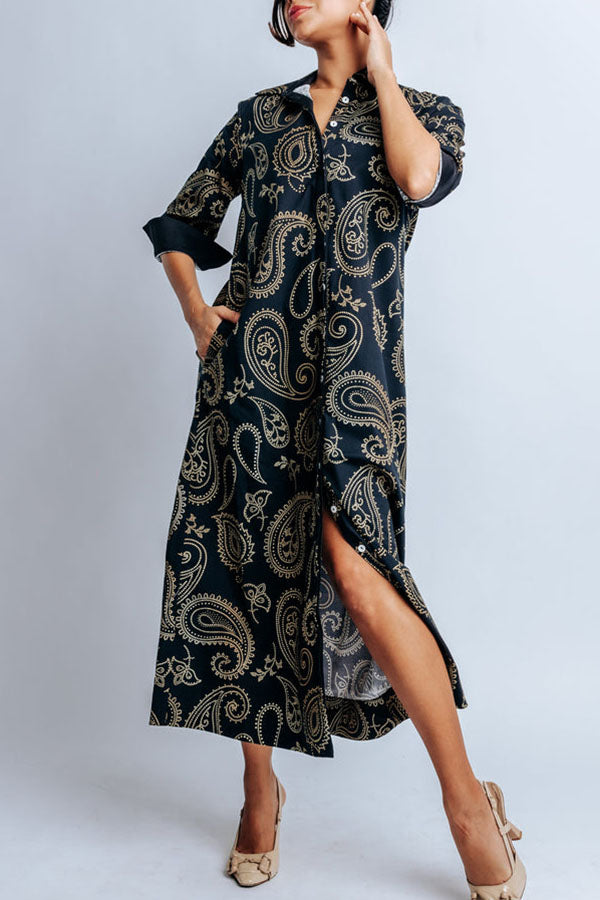 Retro Patterned Pockets Maxi Dress