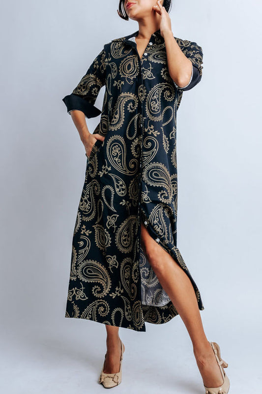 Retro Patterned Pockets Maxi Dress