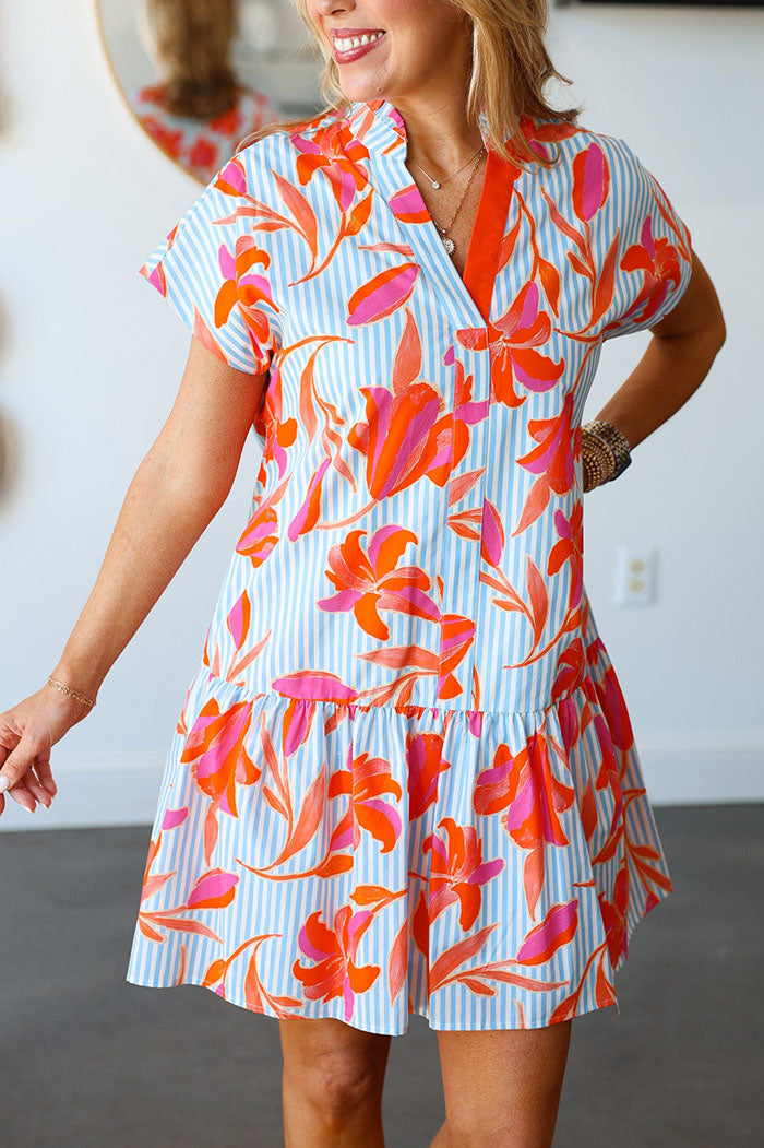 Floral Print Striped Pocket Dress