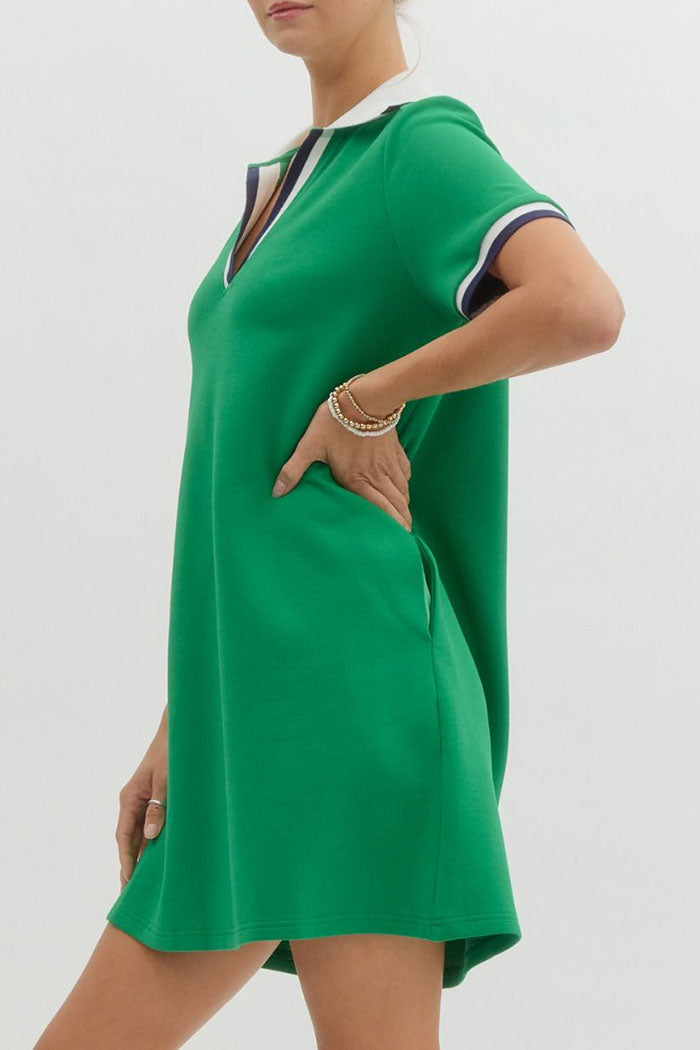 Striped Collar Pocket Polo Dress
