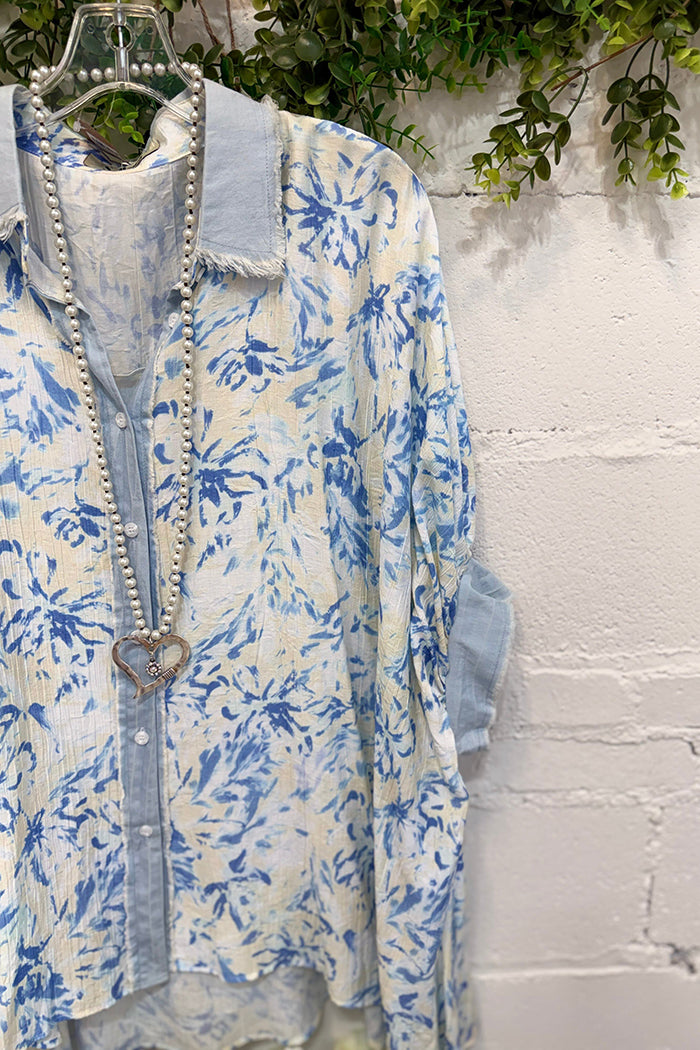 Casual Button Front Print Top