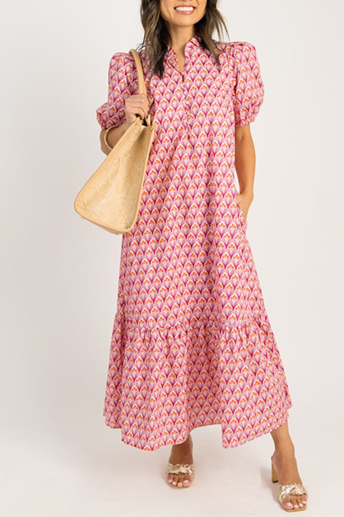 Puff Sleeve Ruffles Hem Dress