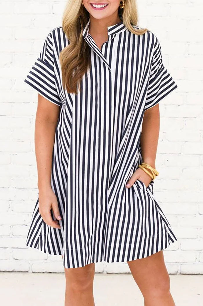 Striped Button Pocket Dress