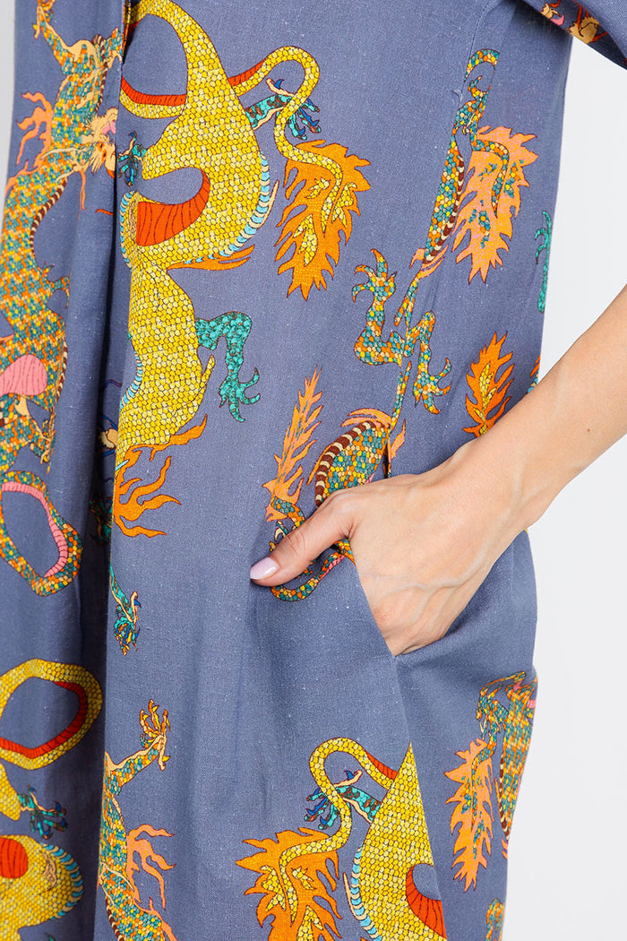 Frayed Edge Pocket Print Dress