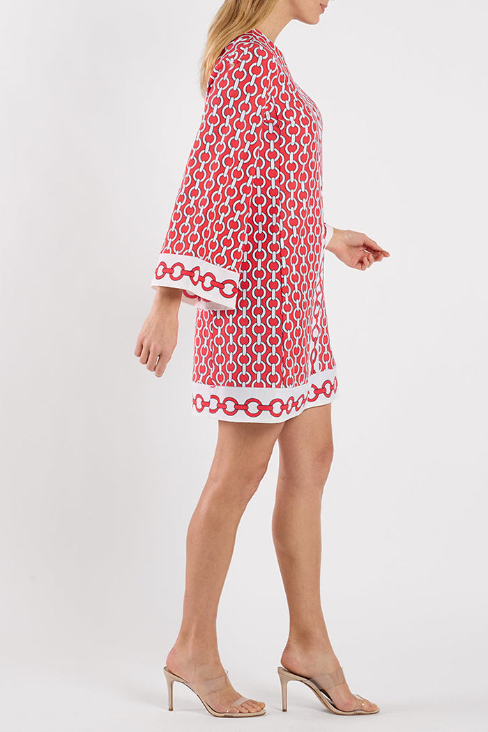 Chain Print Bell Sleeve Swing Dress