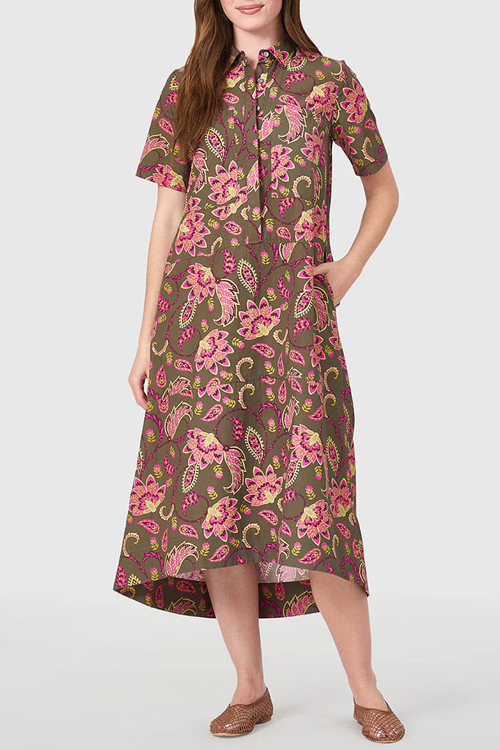 Floral Button Down Pockets Shirt Dress