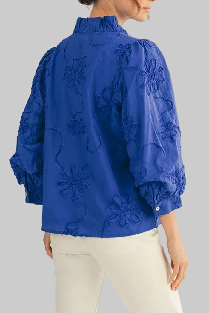 Ruffled Collar Puff Sleeve Top