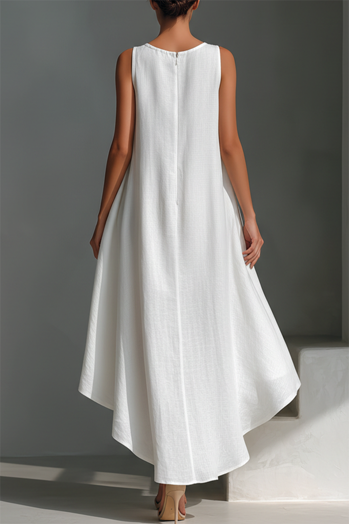 Asymmetric Hem Pocket Sleeveless Dress
