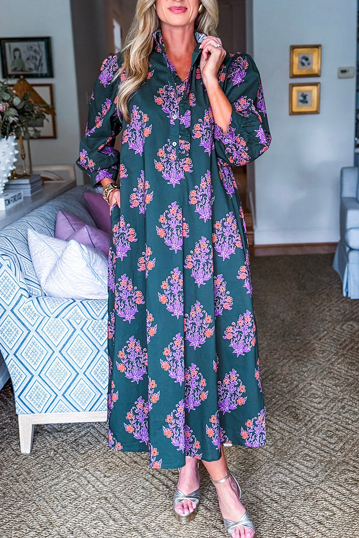 Ruffles Collar Floral Maxi Dress