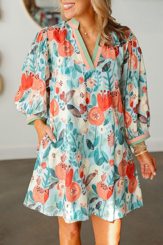 Striped Border Floral Pocket Dress