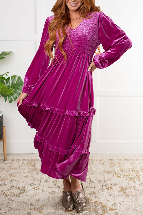 Velvet Layered Ruffles Dress