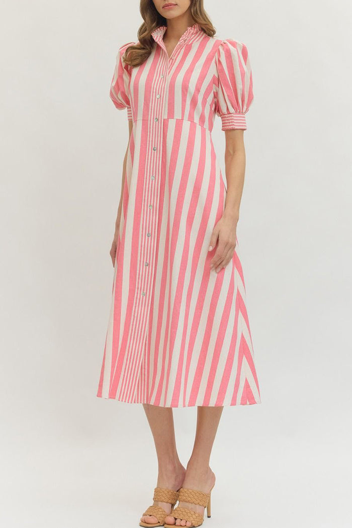 Striped Button Front Pocket Maxi Dress