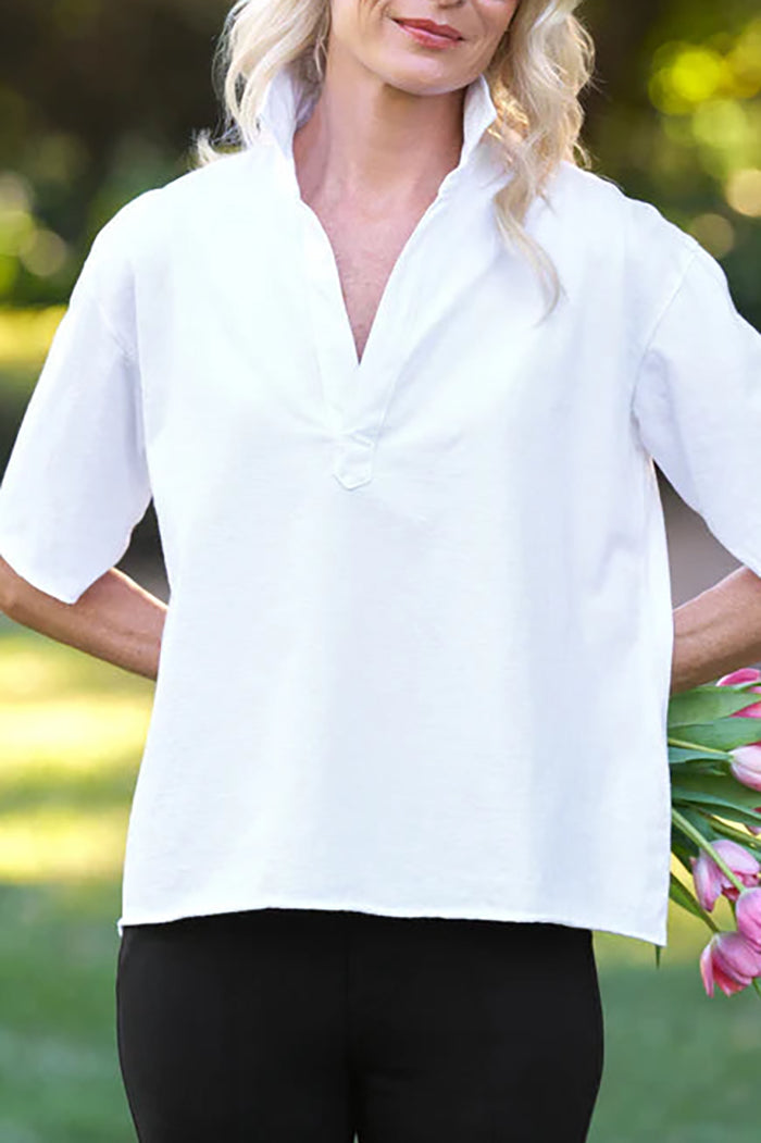 White Collared Henley Top