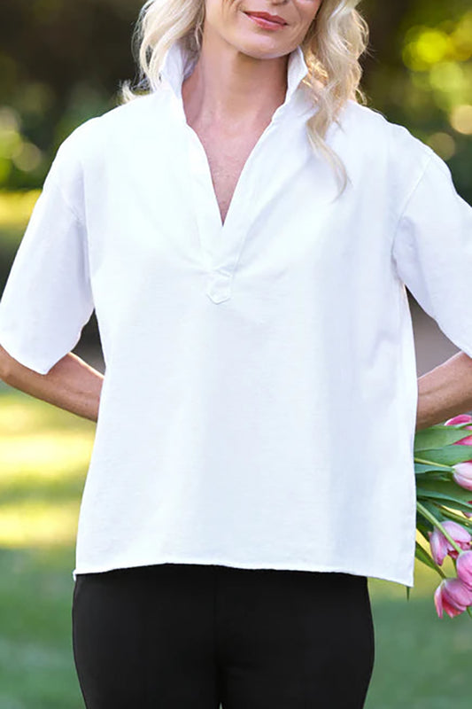 White Collared Henley Top