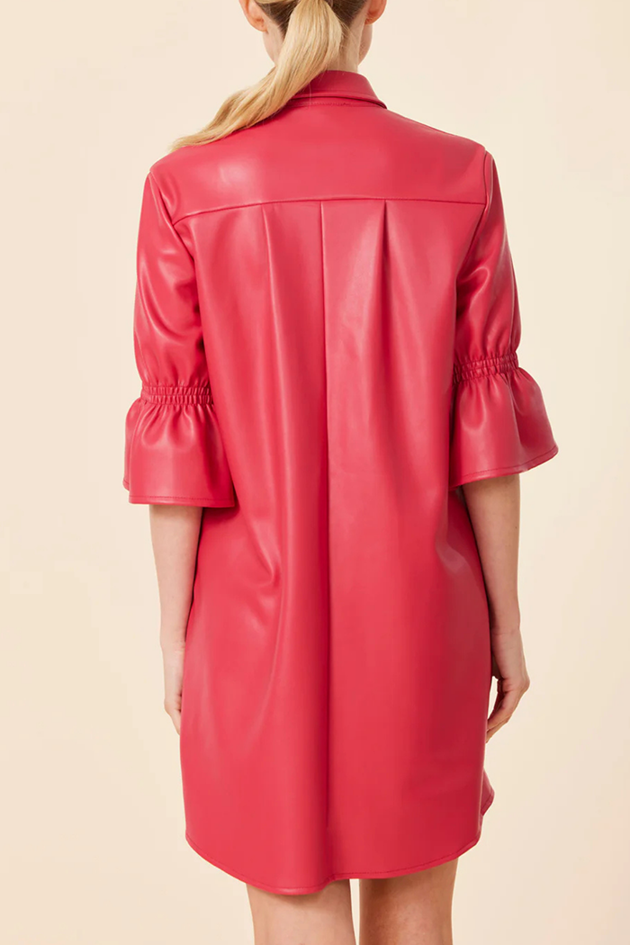 Casual Leather Ruffle Sleeve Dress