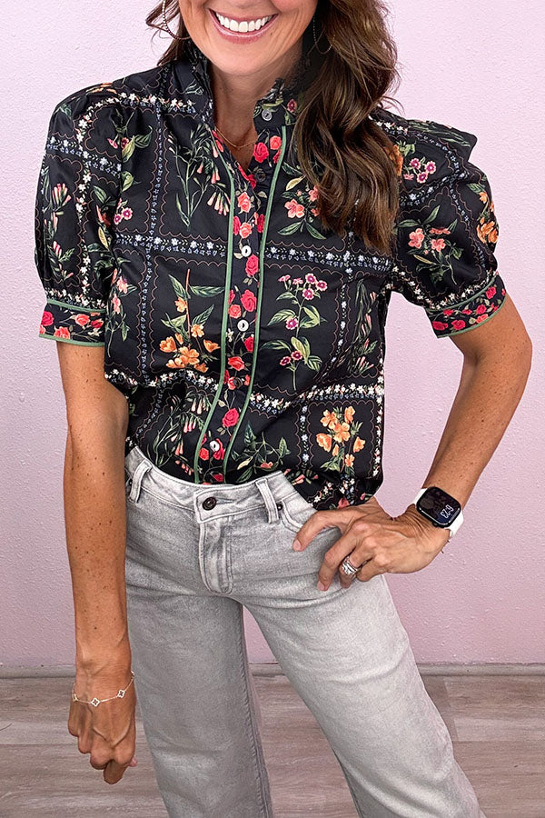 Classic Ruffles Collar Floral Top