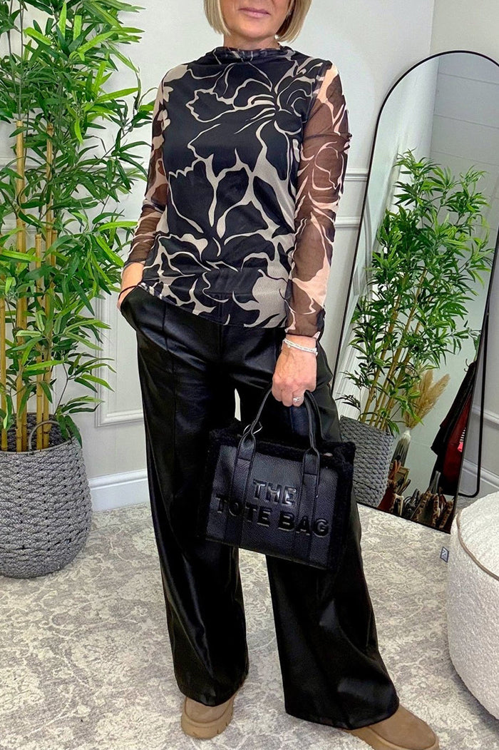 Long Sleeve Patterned Mesh Top