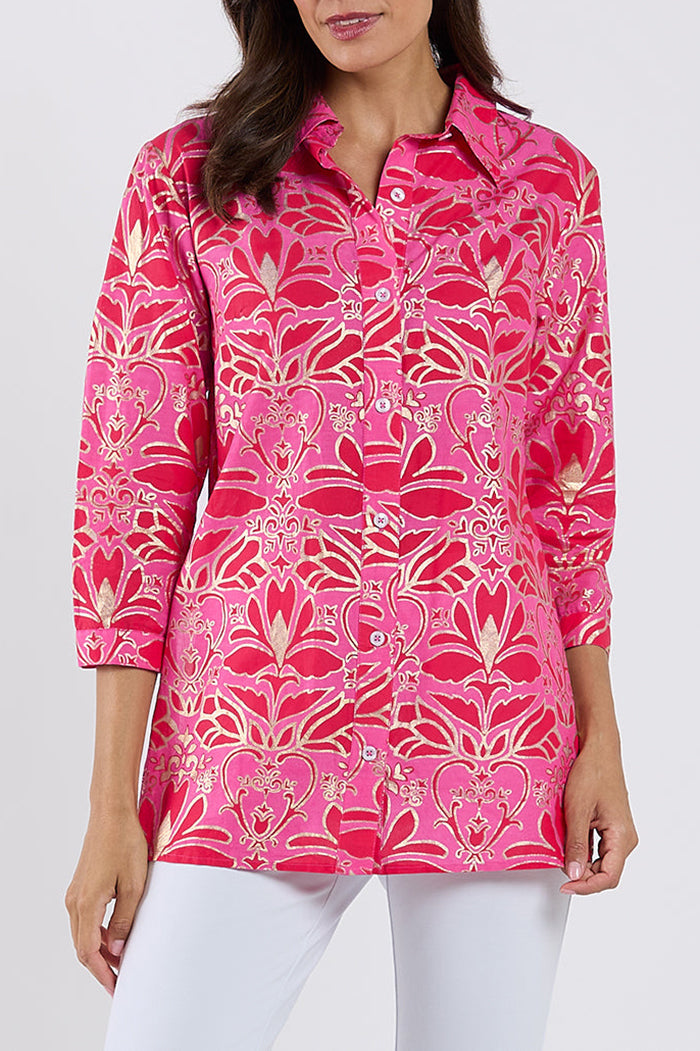 Printed 3/4 Sleeve Button Top