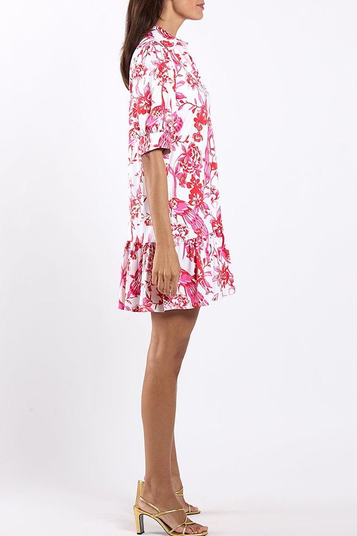 Floral Puffed Sleeve Ruffled Pocket Dress