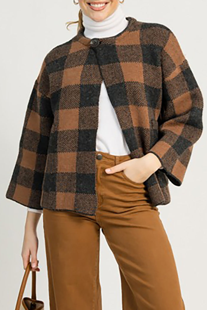 Plaid Boxy Pocket Cardigan