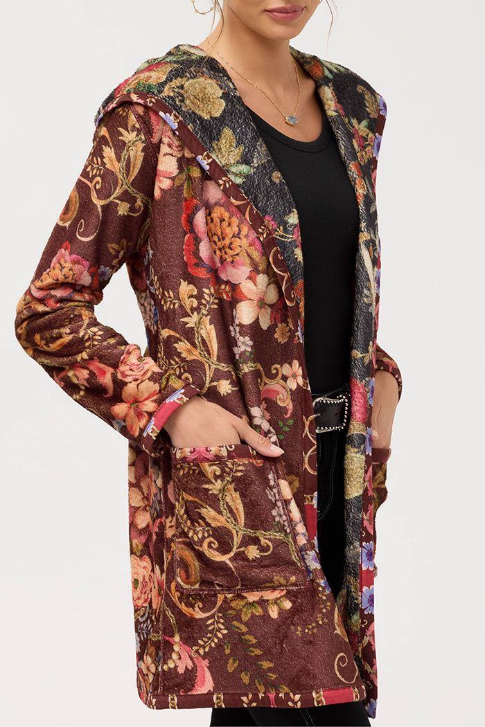 Reversible Floral Hooded Pocket Cardigan