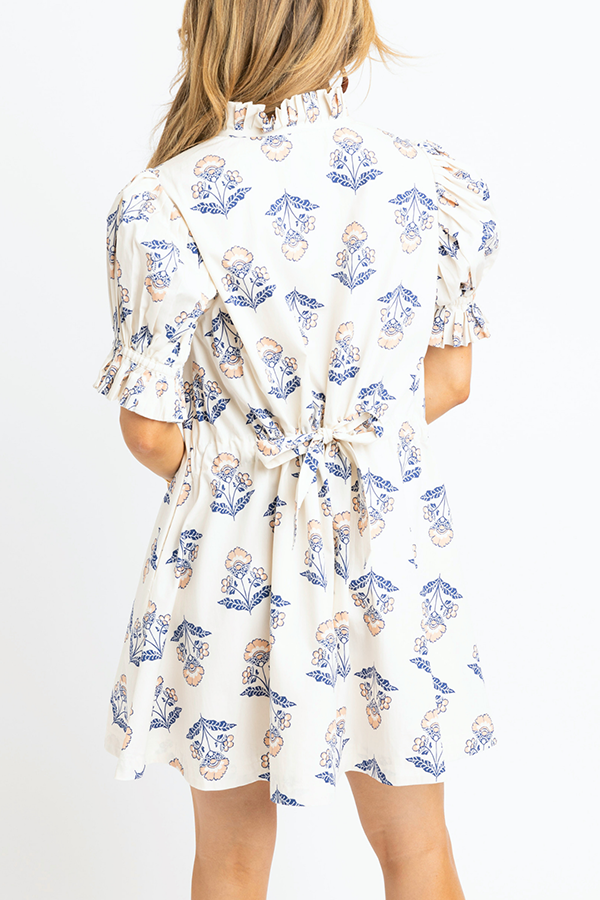 Vintage Floral Pleat Sleeve Dress