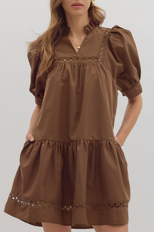 Casual Puff Sleeve Ruffles Dress