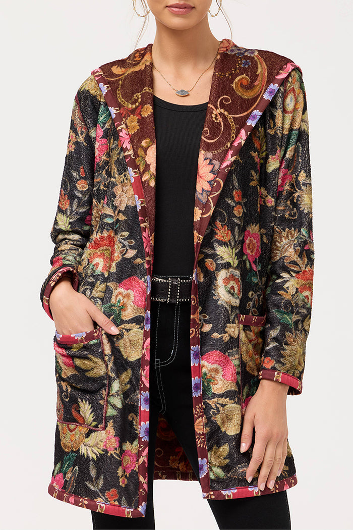 Reversible Floral Hooded Pocket Cardigan