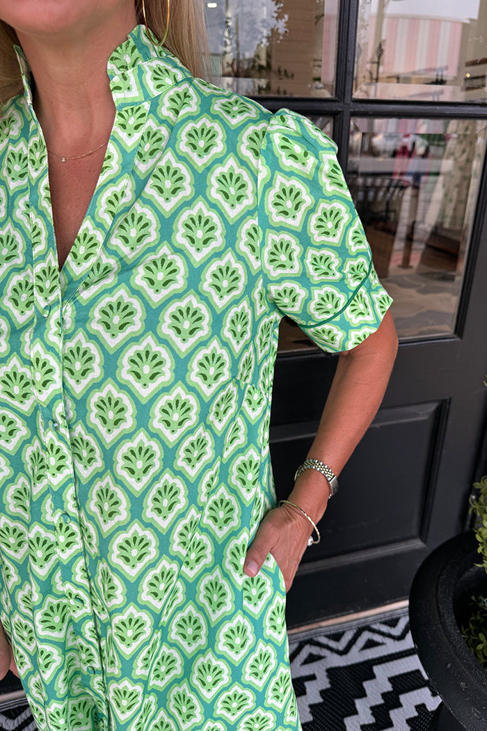 Grass Mix Short Sleeve Pocket Midi Dress
