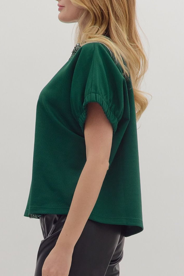 Casual Sequined Patchwork Top