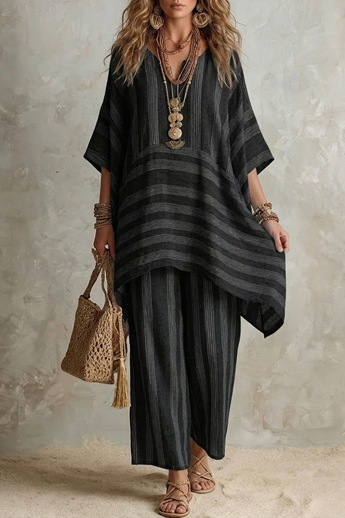Casual Striped Tunic Pants Set