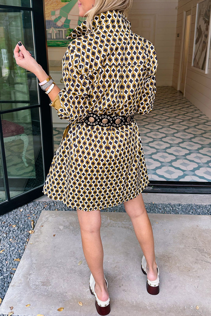 Geometric Diamond Button Up Pocket Dress