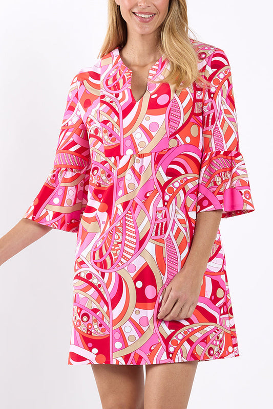 V-Neck Flutter Sleeves Pockets Dress