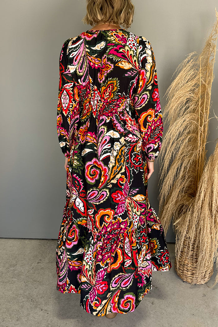 Floral Patterrn Pocket Button Maxi Dress