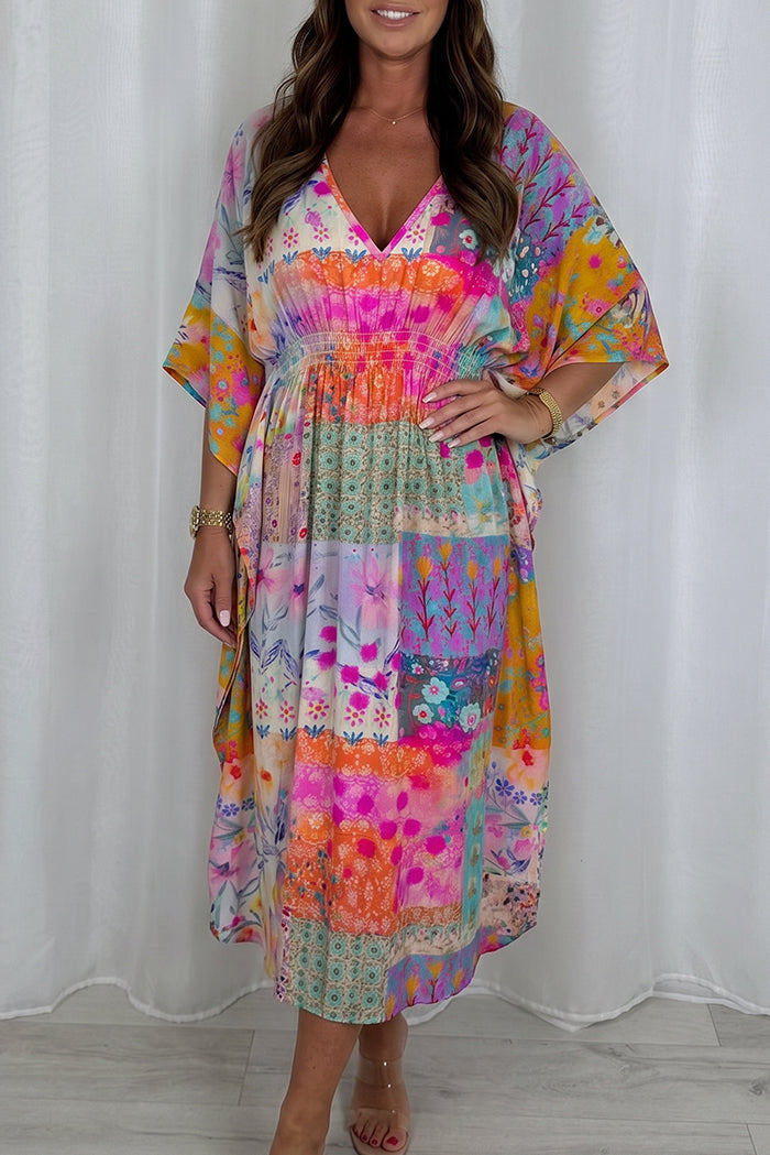 Boho Patchwork Floral Kimono Dress