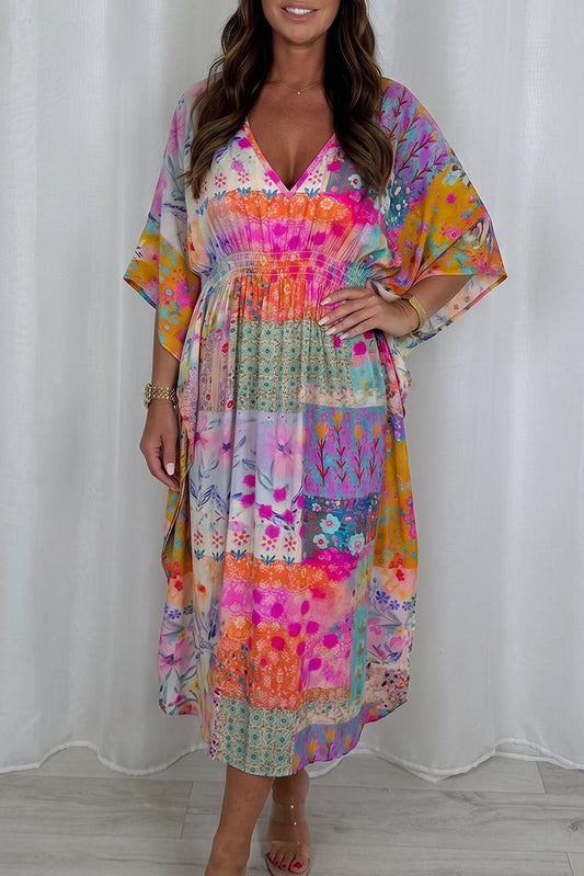 Boho Patchwork Floral Kimono Dress
