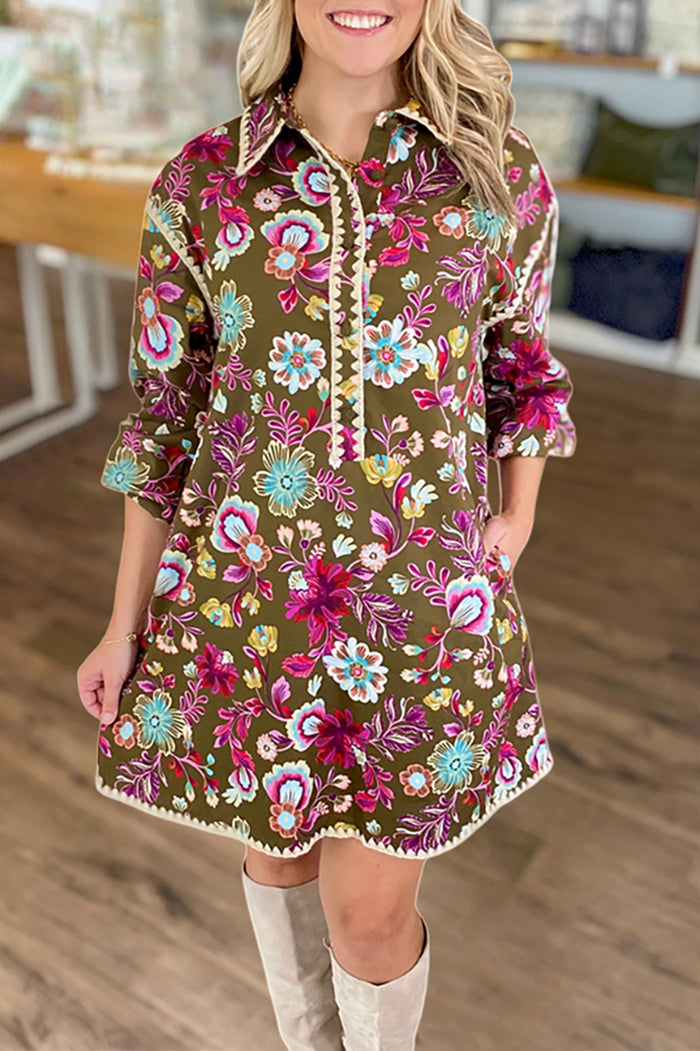 Pocket Floral Mini Shirt Dress
