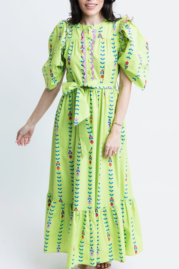 Floral Vine Puff Sleeve Dress